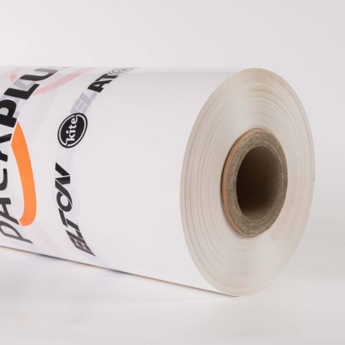 Film automático impreso para embalar pallets. Film estirable personalizado.